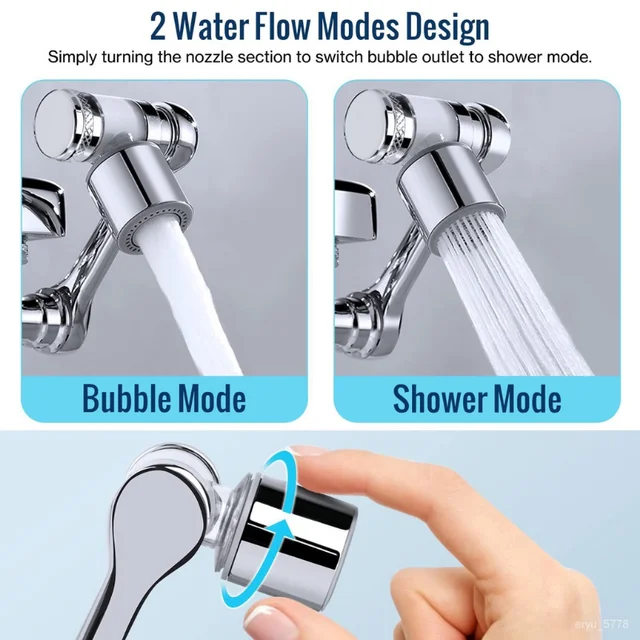1080° Swivel Faucet Aerator Splash Dual Mode Kitchen Tap Extend Water Nozzle Faucet 22/24mm Adaptor Faucet Bubbler Robotic Arm 3