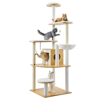 succebuy large cat tree 68.9inch tall multi level cat condo furniture activity center with cozy perches kitten house for indoor