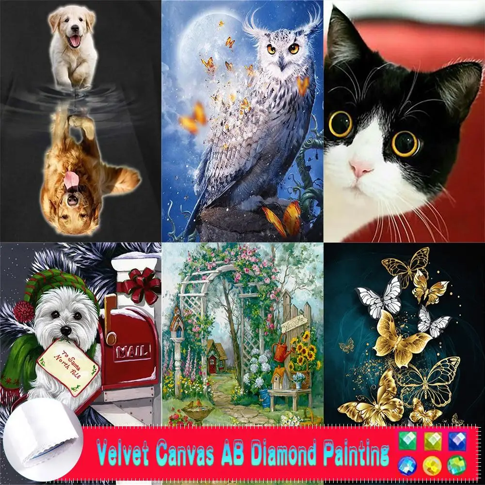 DIY 5D AB Velvet Canvas Diamond Painting Owl Dog Butterfly Diamond Embroidery Landscape Mosaic Cross Stitch diamond painting