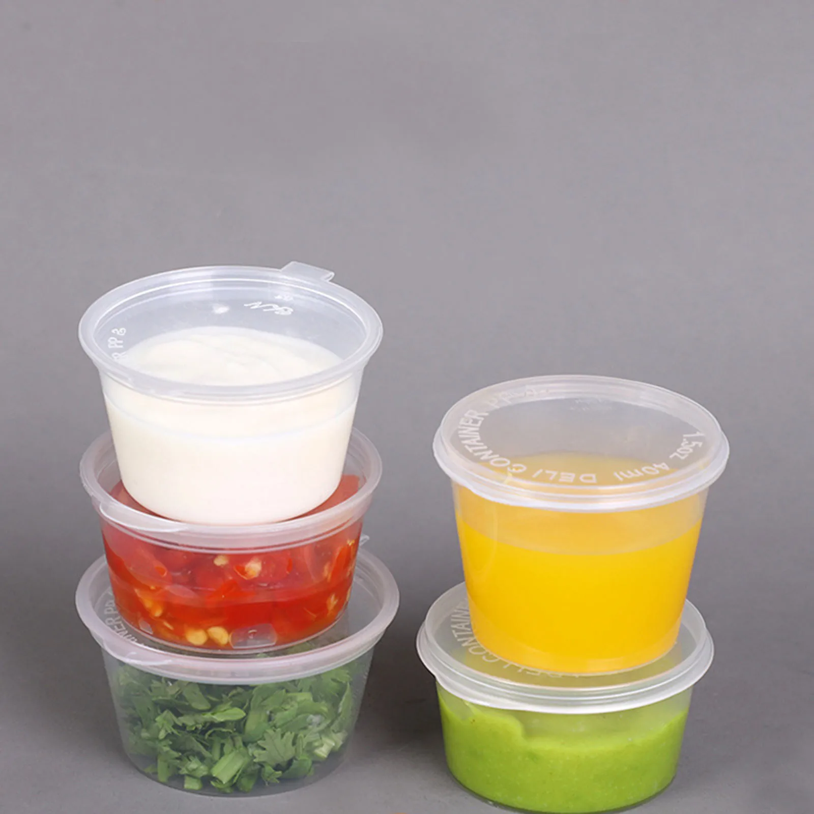 1.5 Oz 드레싱 용기 뚜껑 컵 부분 용기, 플라스틱 조미료 샷 젤리 플라스틱 투명 뚜껑, 소형 보관