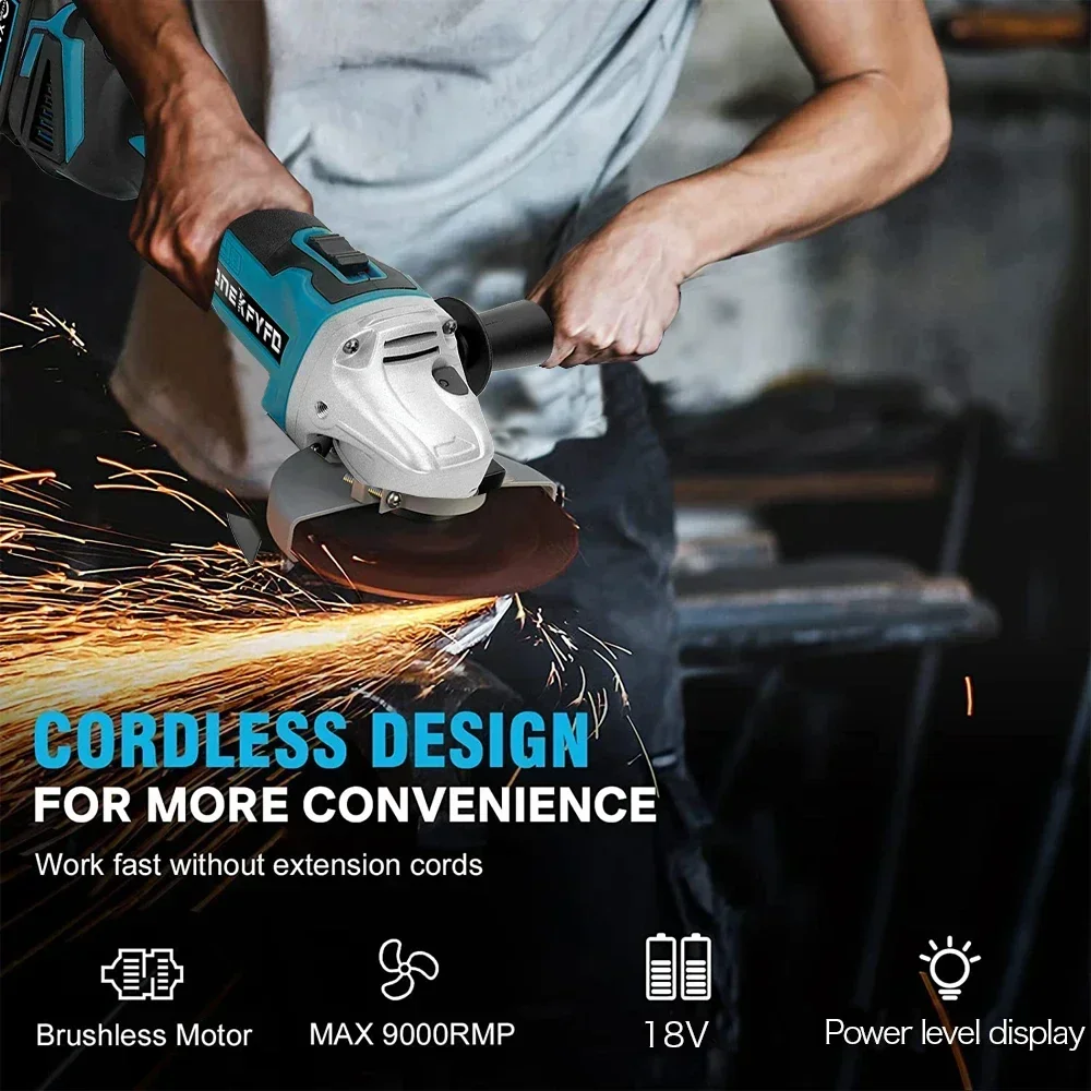 ONEKFYFD 125mm Cordless Wireless Brushless Rechargeable Electric Angle Grinder Grinding Machine Tool For Makita 18V Battery 4