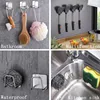 1/2Pcs Sponge Holder Sink Caddy SUS304 Stainless Steel Strong Adhesive Hook Storage Holder Waterproof Rustproof Hook for Kitchen 5