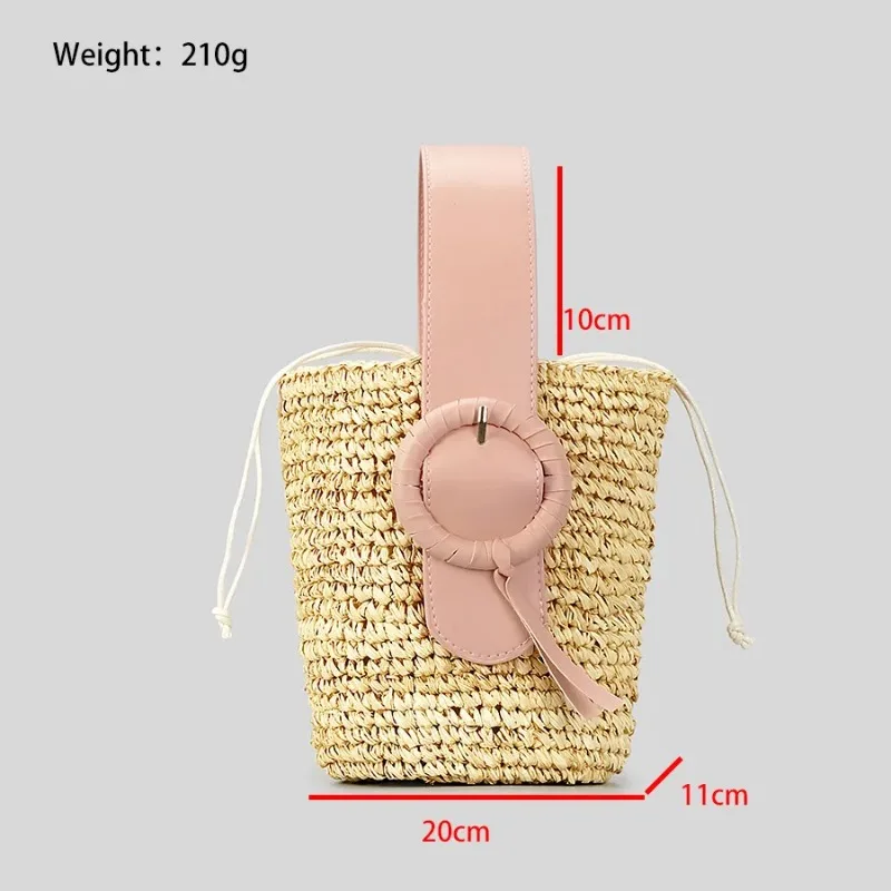 Fashion Straw Bucket Bag Designer pu leathe handle Women Handbags papar woven summer Beach Small Tote Bali Purse 2023 Female Bag