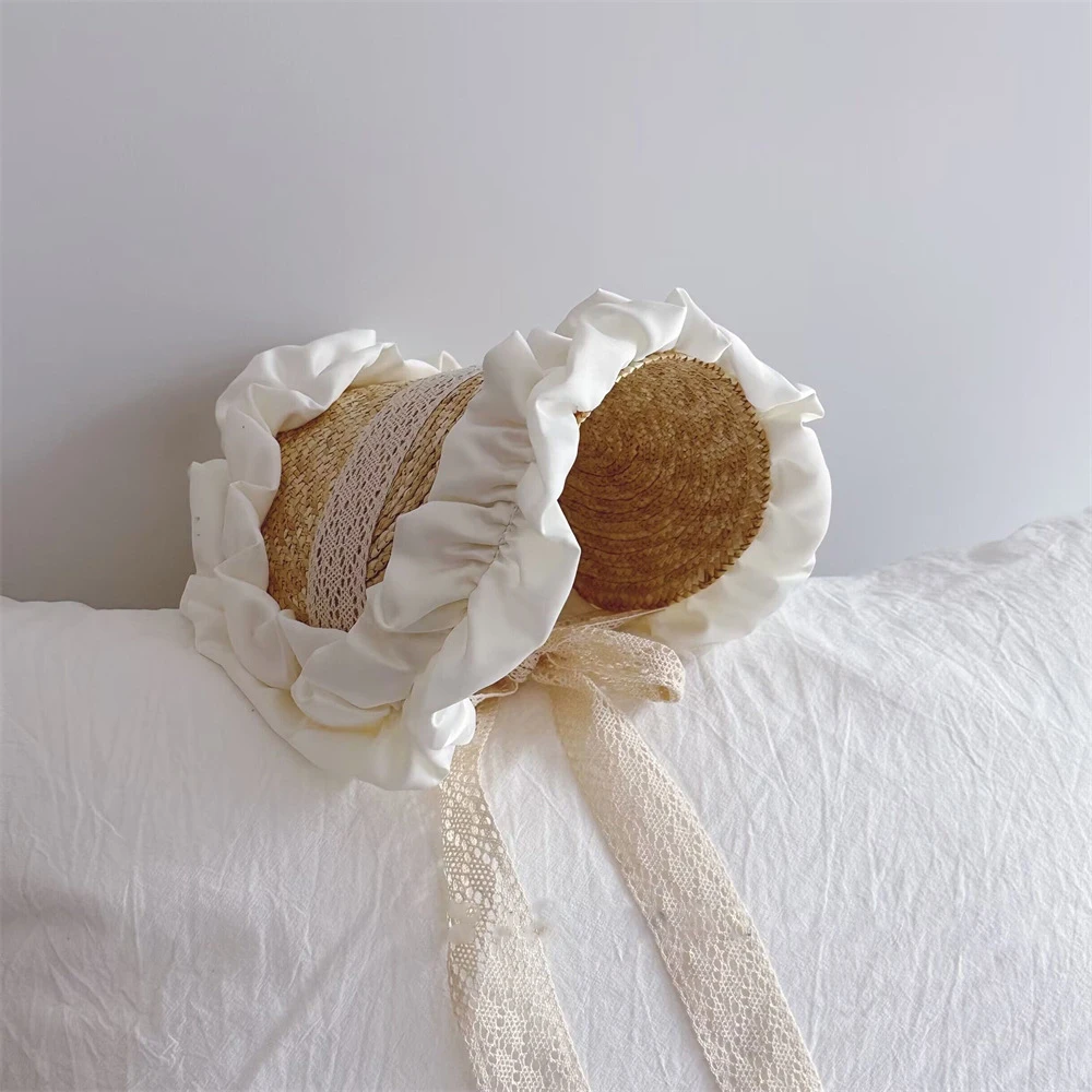 

Korean INS Style Baby Girls Straw Hat Seaside Beach Hat Summer Holiday Photo Props Sunscreen Bandage Cap Child Headgear Fashions