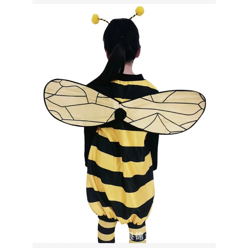 Cosplay Costume Bee Costume Kids Halloween Cosplay Set Bee Dress with Wings Heandband Leg Sleeves and Hair Hoop for Stage Show Dress Up