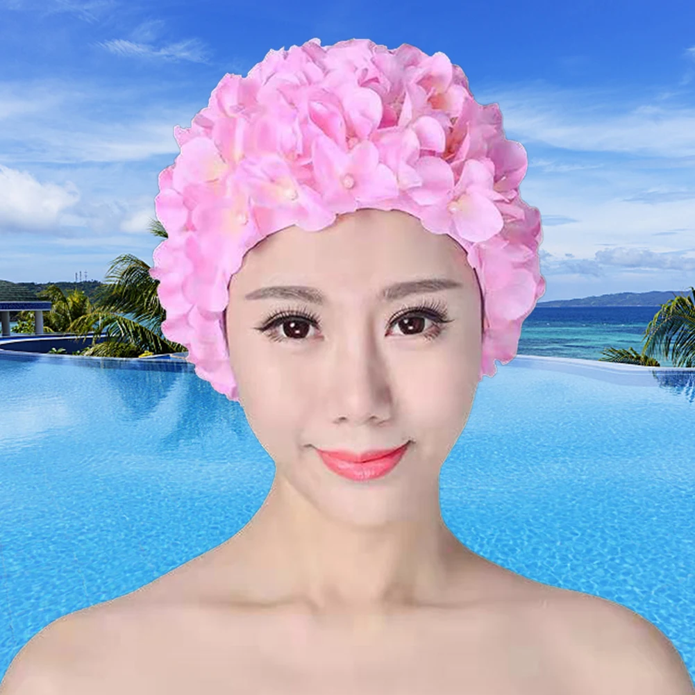 3D Flower Swimming Cap Breathable Bathing Cap Soft Long Hair Water Sports Hat Ear Protection Comfortable Pool Accesories