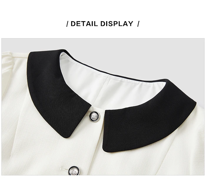 Dress Women Contrast Texture Fake Two Pieces Summer New Bubble Sleeve Breasted Short Dress Elegant Small Fragrance