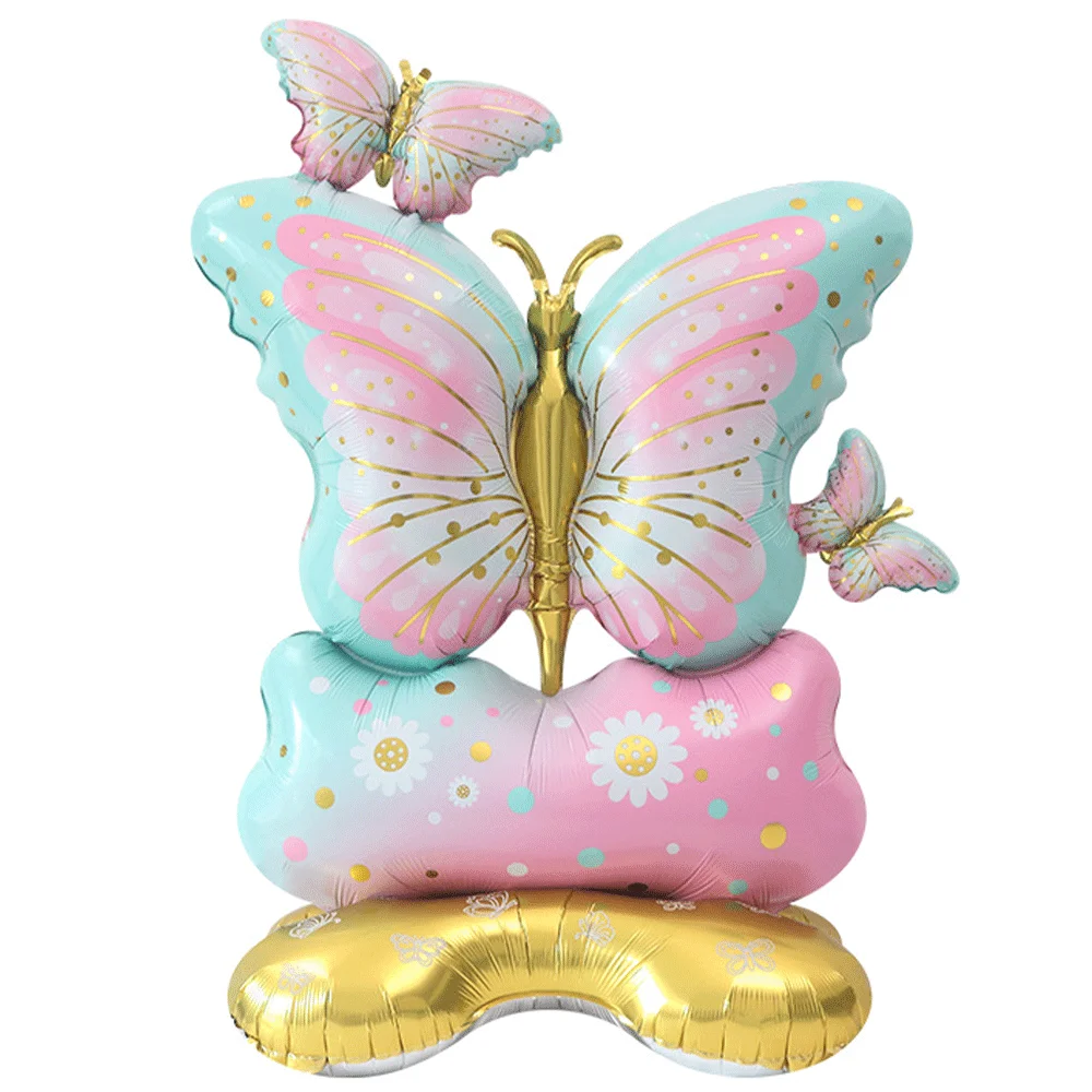 109 × 78 cm großer 4D stehender Schmetterlings-Folienballon, Schmetterling, Mädchen-Geburtstagsparty-Zubehör, Babyparty, Hochzeit, Ballondekoration