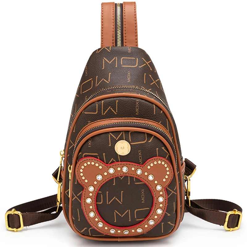 

2023 Vintage Alphabet Print Backpack Studded With Diamond Mickey Head Backpack Multi Functional Back French Women's Designer Bag