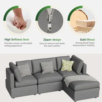 Sofa Couch Convertible Sofa Modular Sectional Sofa Couch for Living Room 3-Seat 5