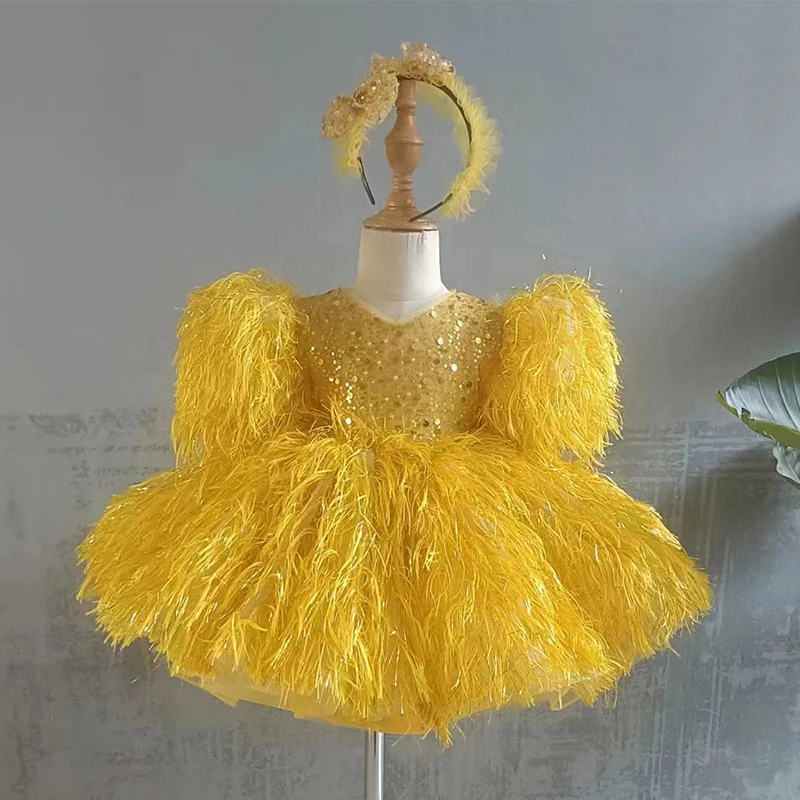 

Baby Girl Dresses Puffy Little Girl Dress Feather Princess Dress Gardenwed Flower Girl Dresses Bow First Communion Bow