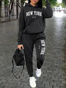 NEW YORK Women Sweatsuit Autumn Winter Two Piece Set Hoodie Pants High quality Loose Fashion Streetwear Ladies Tracksuit Outfits 1