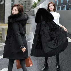 2023 New Winter Jacket Women Parkas Warm Fur Neckline Coat Long Hooded Parka Jackets Female Fur Lining Thick Office Outwear