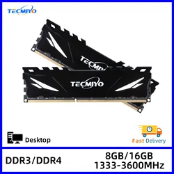 TECMIYO DDR3/ DDR3L 1333/1600 DDR4 8GB/16GB 2133/2400/2666MHz/3000MHz/3200MHz/3600MHz Desktop RAM with Heat Sink - 1 PC Black