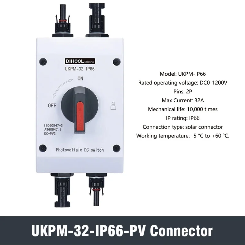 Interrupteur Solaire Isolateur Photovoltaïque, Interrupteur Solaire DC  Isolateur Compact 4P IP66 Étanche Isolé PC 1200V 32A Montage Sur Rail Pour  RV 2 En 1 