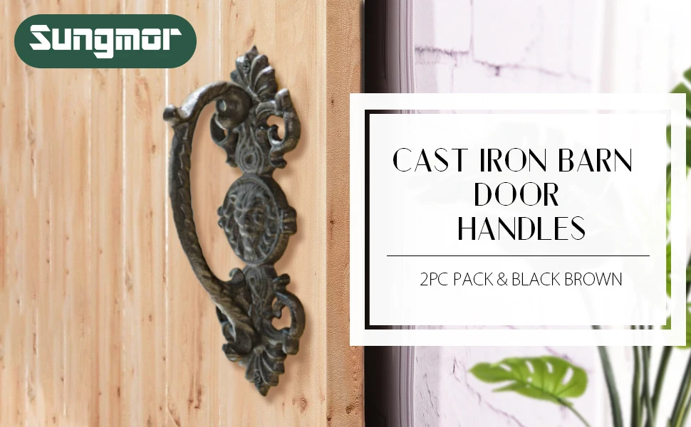 Description Picture 2 of itemSungmor Rustic Barn Door Handles Cast Iron Outdoor Gate Garage Vintage Pull Handles 2PCS Dark Brown 8.7 Inch Decorative Hardware