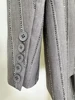 Women Pants Two Piece Sets Women Gray Rhinestone Single Button Blazer + Sparkle Striped Diamonds Pants Suits Evening Party Club 4