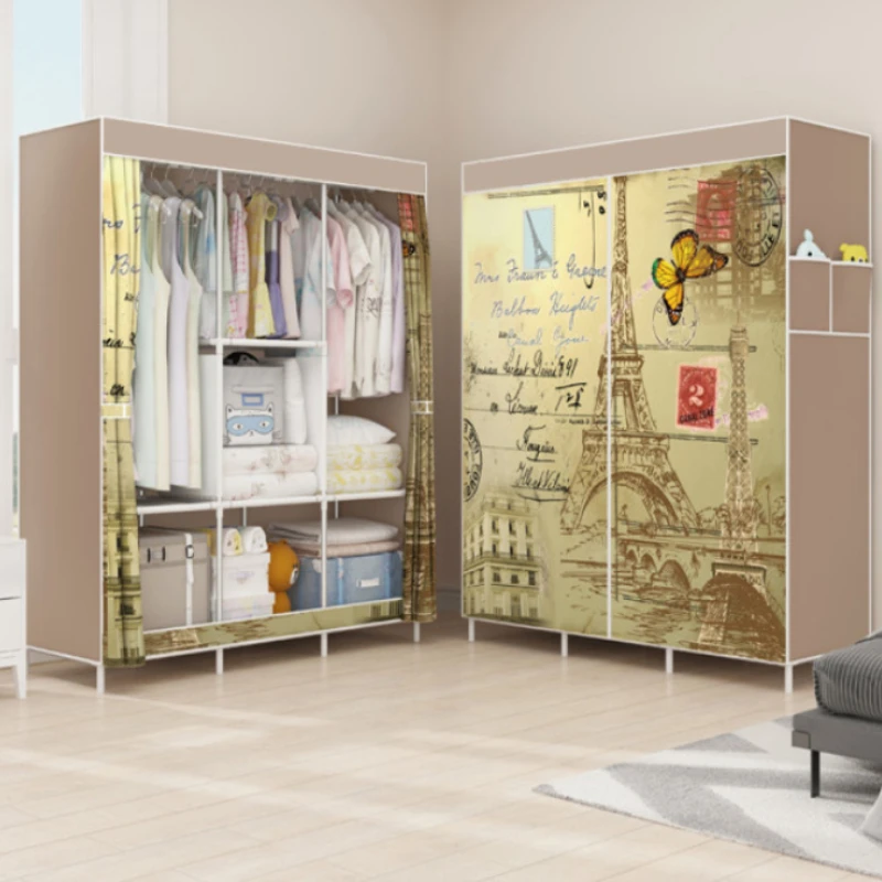 Simple Cloth Wardrobe Steel Tube Assembly Closet Bedroom Single Folding Storage Wardrobe Dormitory Hanging Storage Cabinet