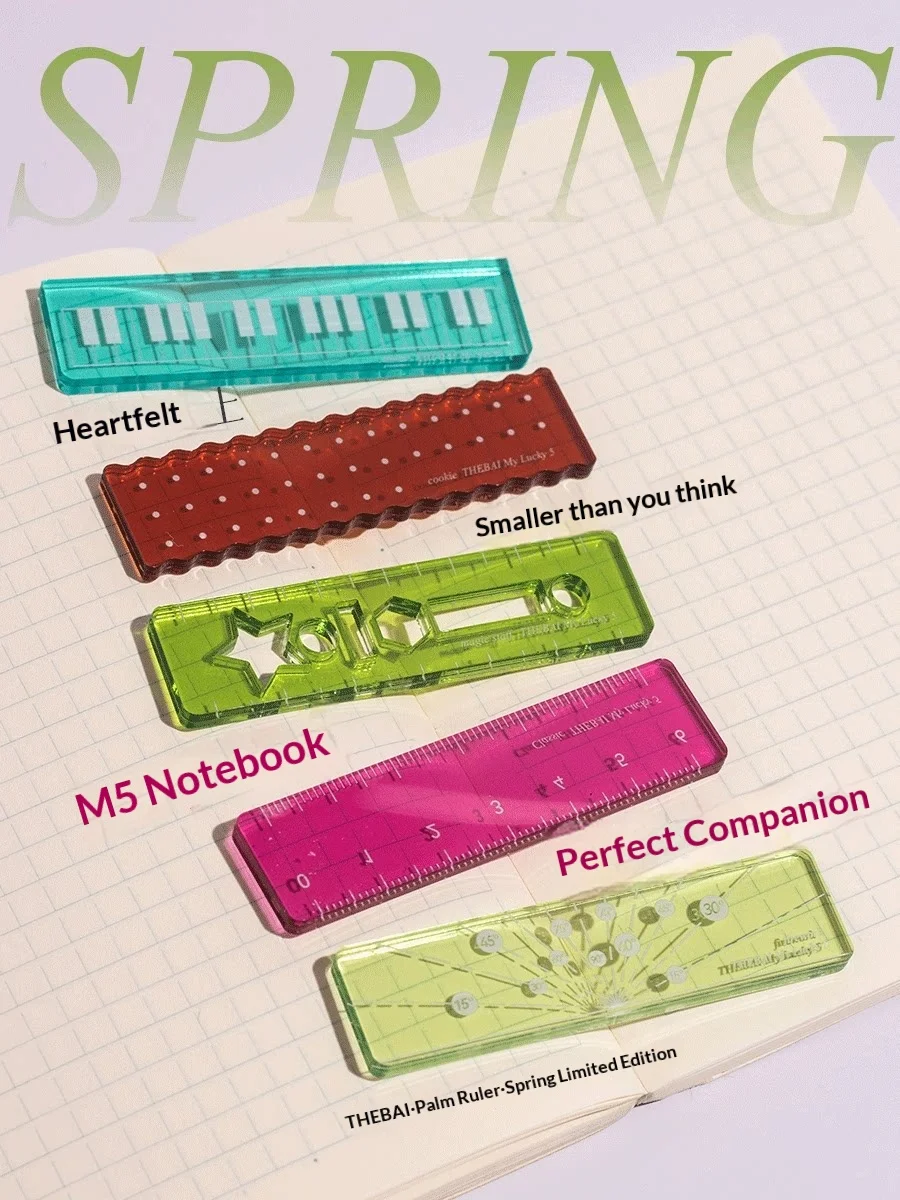 Thebai 미니 자 휴대용 포켓 팜 스프링 한정판 투명 아크릴 자 저널링 사무용 드로잉 문구용