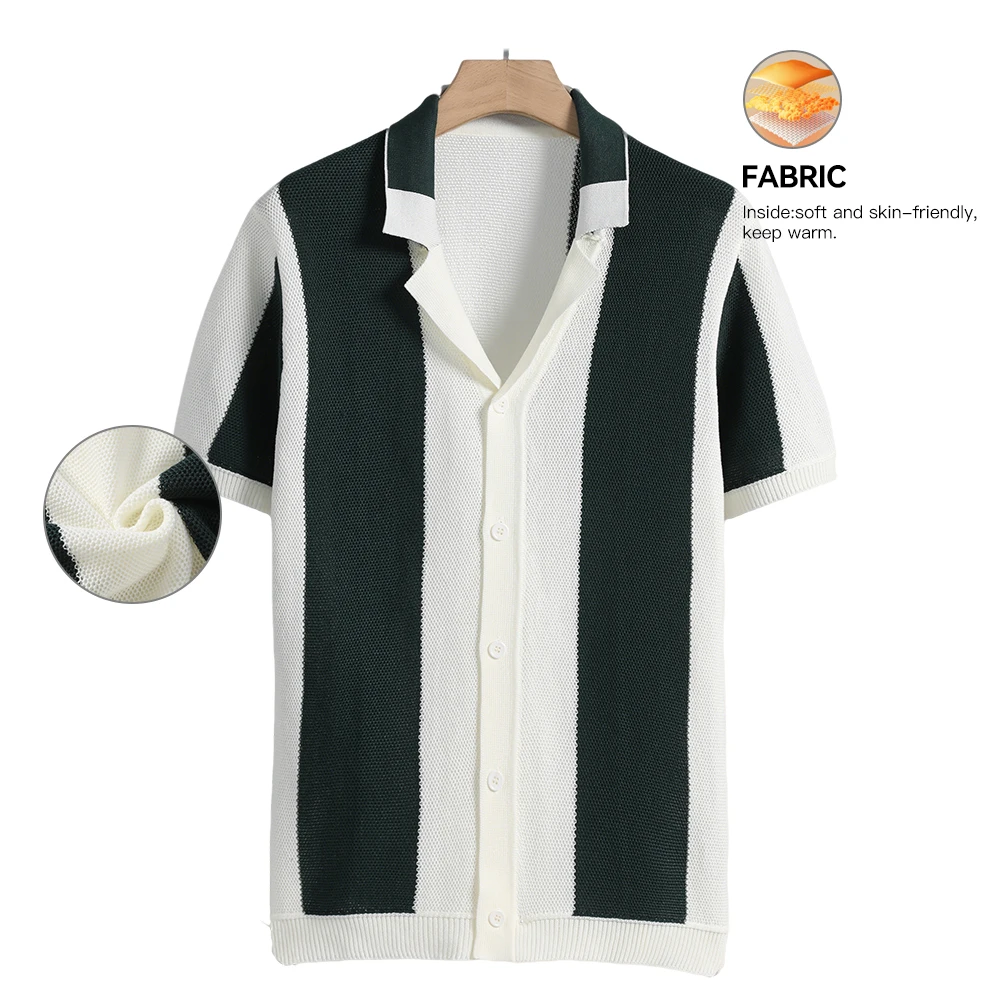 Men's Short Sleeve Summer Shirts Retro Knit Lapel Business Soft Light Casual Breathable Polo Knitwear Tops US Size 7