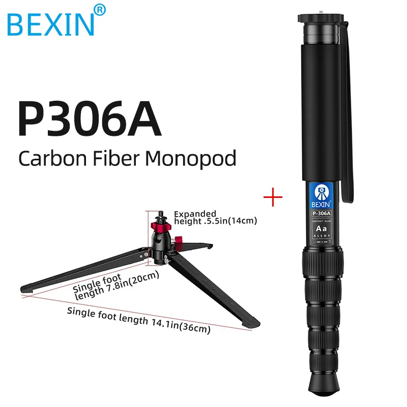 Bexin-portátil Fibra de Carbono Dslr Câmera Monopé Fotografia Selfie Stands P306a 306c Telefone Móvel Live Streaming Monopé - Image 3
