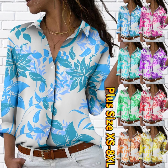 2022 New Ladies Floral Print Loose Size Button Shirt Autumn Winter Everyday Fashion  Casual Sexy V-neck Tops Women's Long Sleeve - AliExpress