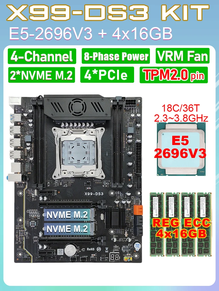 JINGHSA X99 DDR3 motherboard Set with Xeon E5 2686 2696 V3 V4 CPU