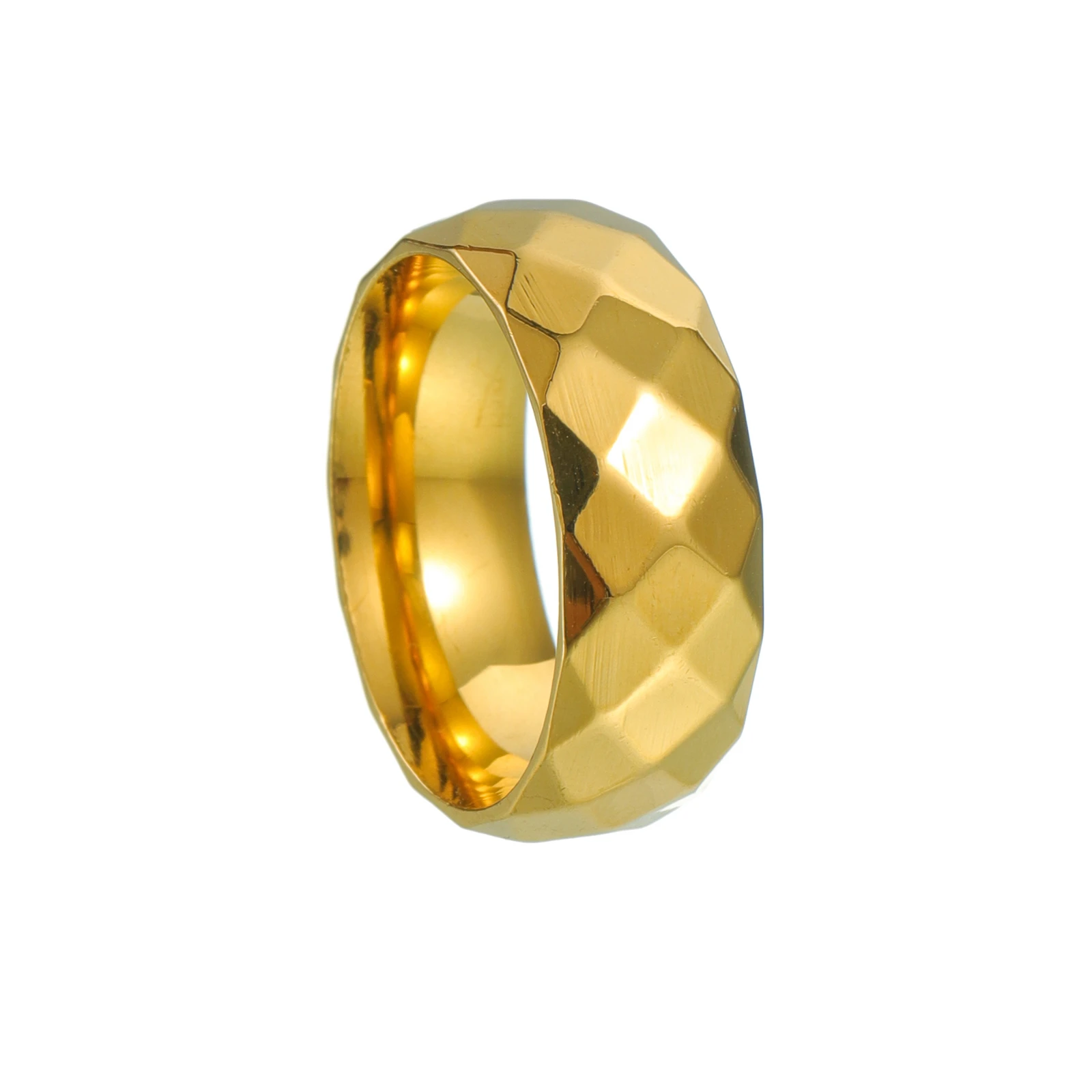 Polished Faceted Silvery Men's Stainless Steel Ring, 8mm Width, Size 6-13