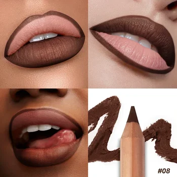 Penna per labbra marrone nudo Matita per labbra opaca in legno Matita per rossetto impermeabile Facile da indossare Penna per contorno labbra con tazza antiaderente Cosmetico
