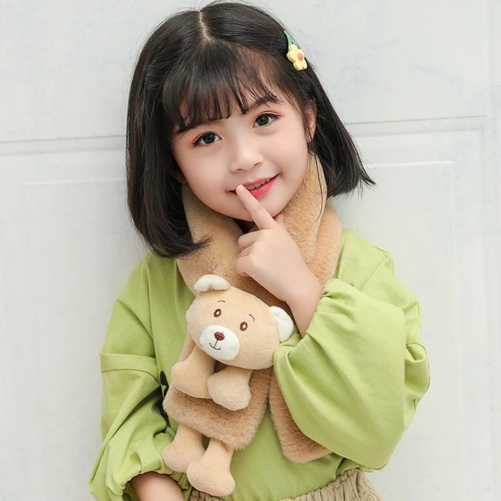 New Cartoon Bear Winter Scarfs Neck Protection Warm Plush Neckscarf Neck Accessories Cute Children's Scarf for Boys Girls