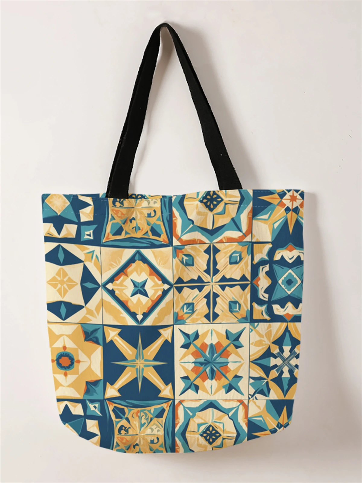 1 piece, Bohemian style patterned handbag, reusable fashionable handbag, multifunctional handbag, printed canvas shopping bag