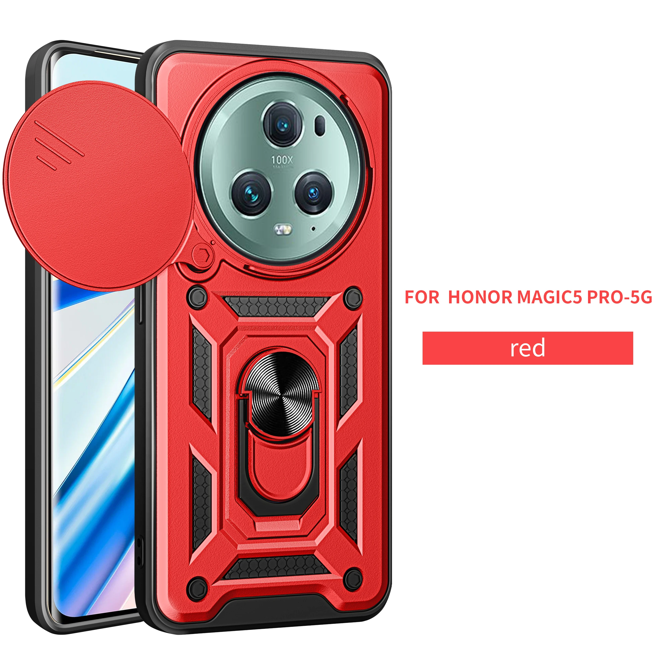Enhanced Magnetic Ring Holder Armor Phone Case with Slide Camera Protector