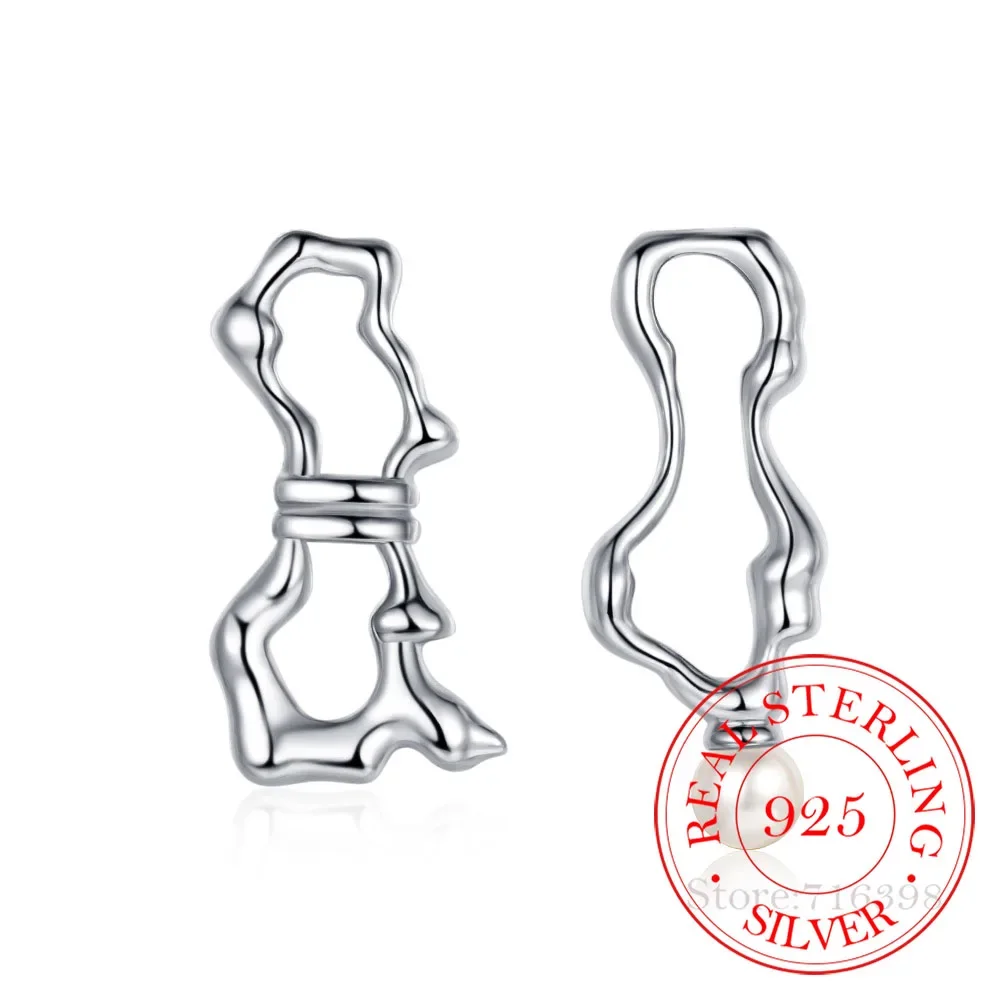 

925 Sterling Silver Irregular Hollow Long Bead Geometric Stud Earrings For Women Wedding Party Jewelry Gift Female Pendientes