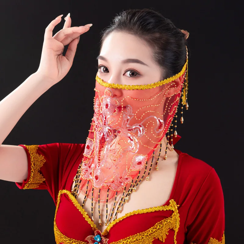 

1pcs/lot woman belly dancing face veil lady sexy sequin dancing face accessories