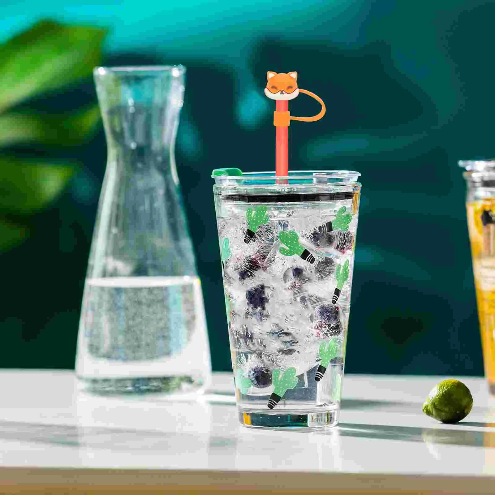 

12 Pcs Glass Cups Animal Straw Plugs Drinking Caps Accessories Tip Cartoon Protectors Supplies