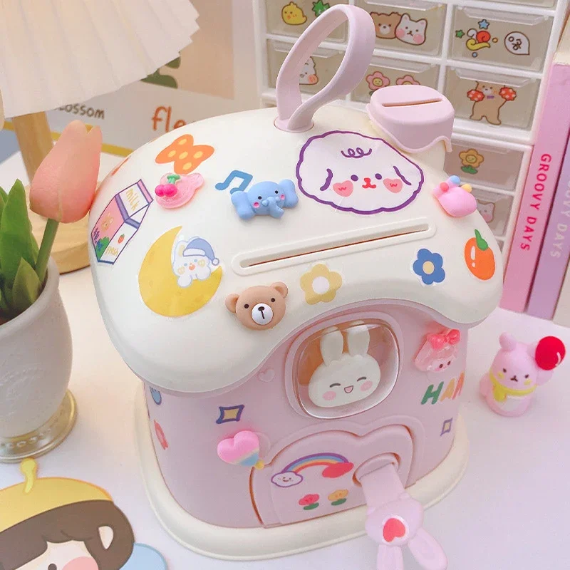 Girl DIY Creative Money Banking Toys Piggy Bank Money Saving Pot Coin Banks Coin Box with Lock Key Christmas Gift Toy for Kids