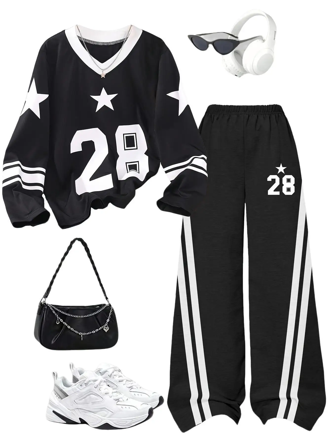 Girls' Spring/Autumn 2-Piece Casual Outfit: Teen Girls' Digital Print Long Sleeve Top + Black Pants Set for Everyday Fashion