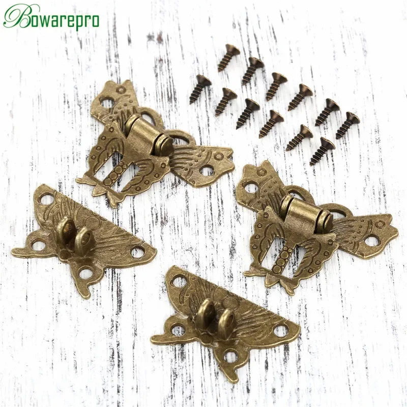 2Pcs Antique Bronze Hasp Latch Jewelry Wooden Box Cabinet Buckle Case Lock Butterfly Design Furniture Hardware 39*45MM