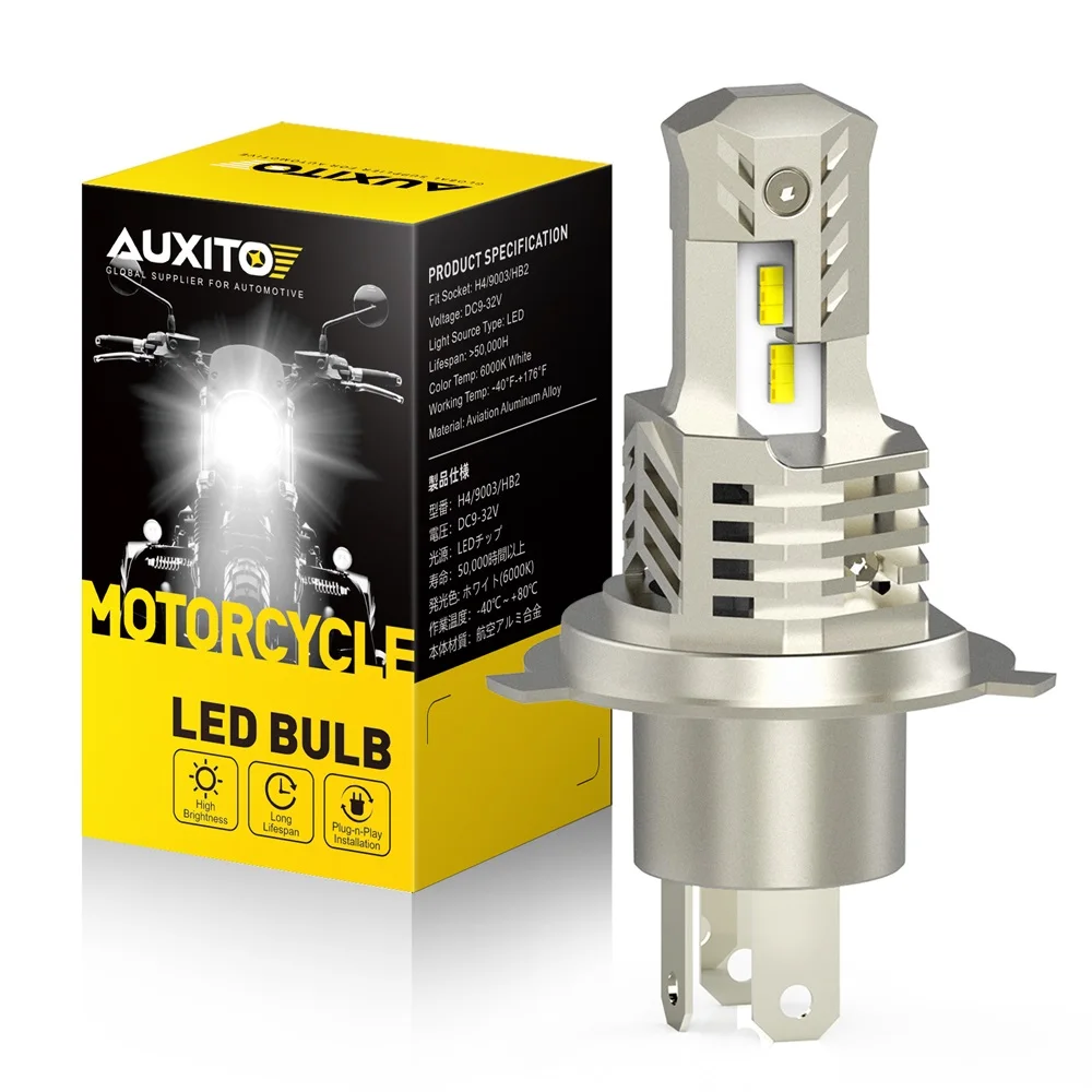 Auxito 1pcs Led Bulb H4 Motorcycle Headlight Bulb 12v 6000lm H4 9003