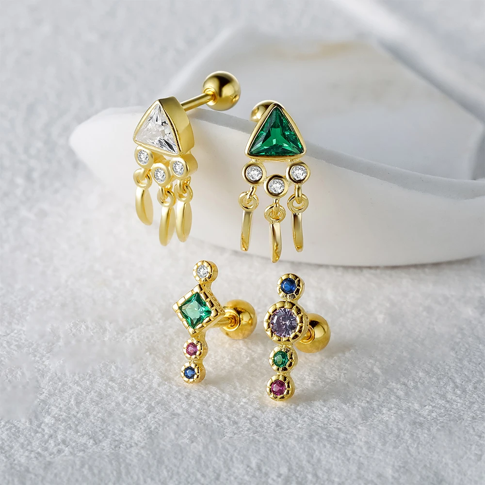 

Женские серьги-гвоздики из серебра 925 пробы с разноцветным цирконием