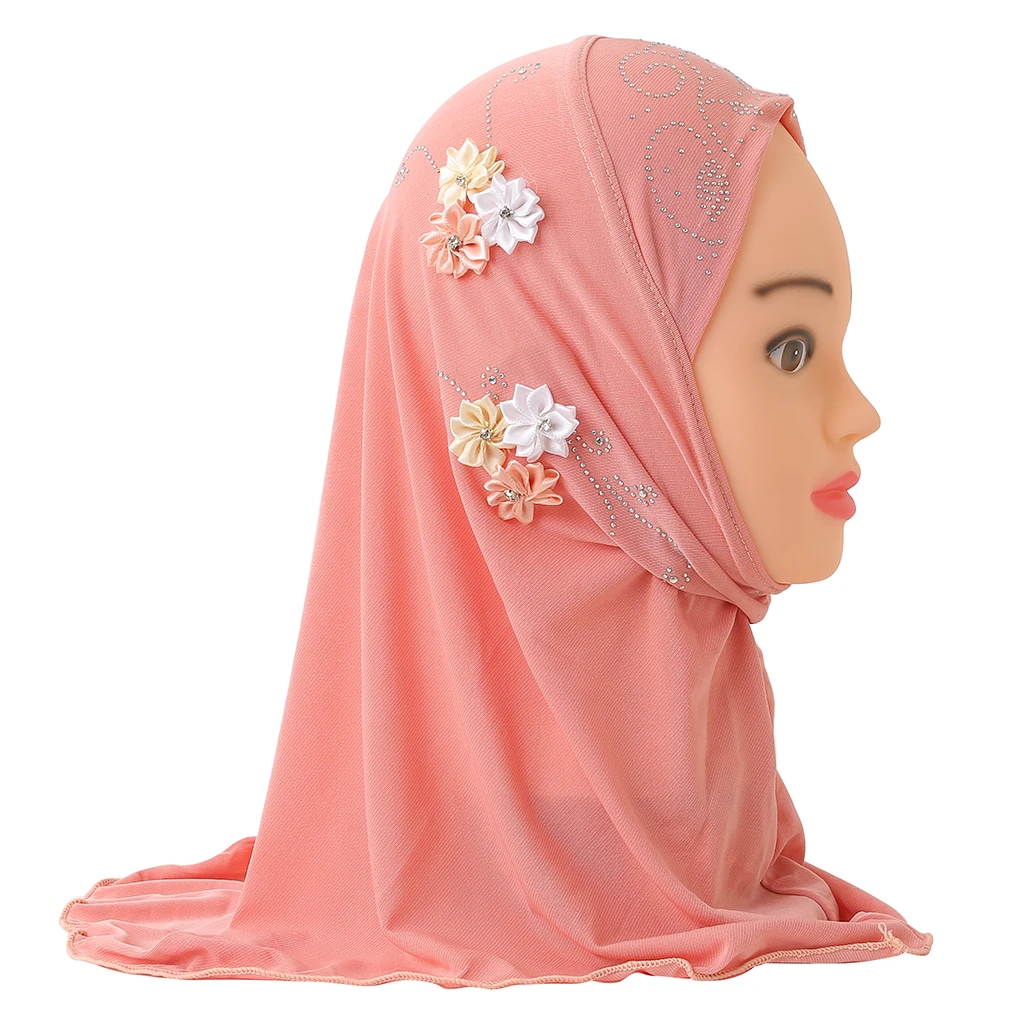 H075 Fit 2-5 years old small girl hijab cap flower muslim scarf islamic headscarf hat amira pull on headwrap