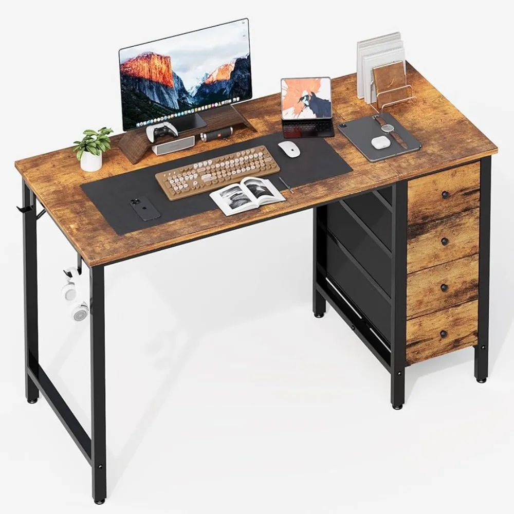 

Reading Desk Table for Laptop Rustic Brown Modern Simple Student PC Desks Gaming Chair 47 Inch Computer Desk With 4 Drawers