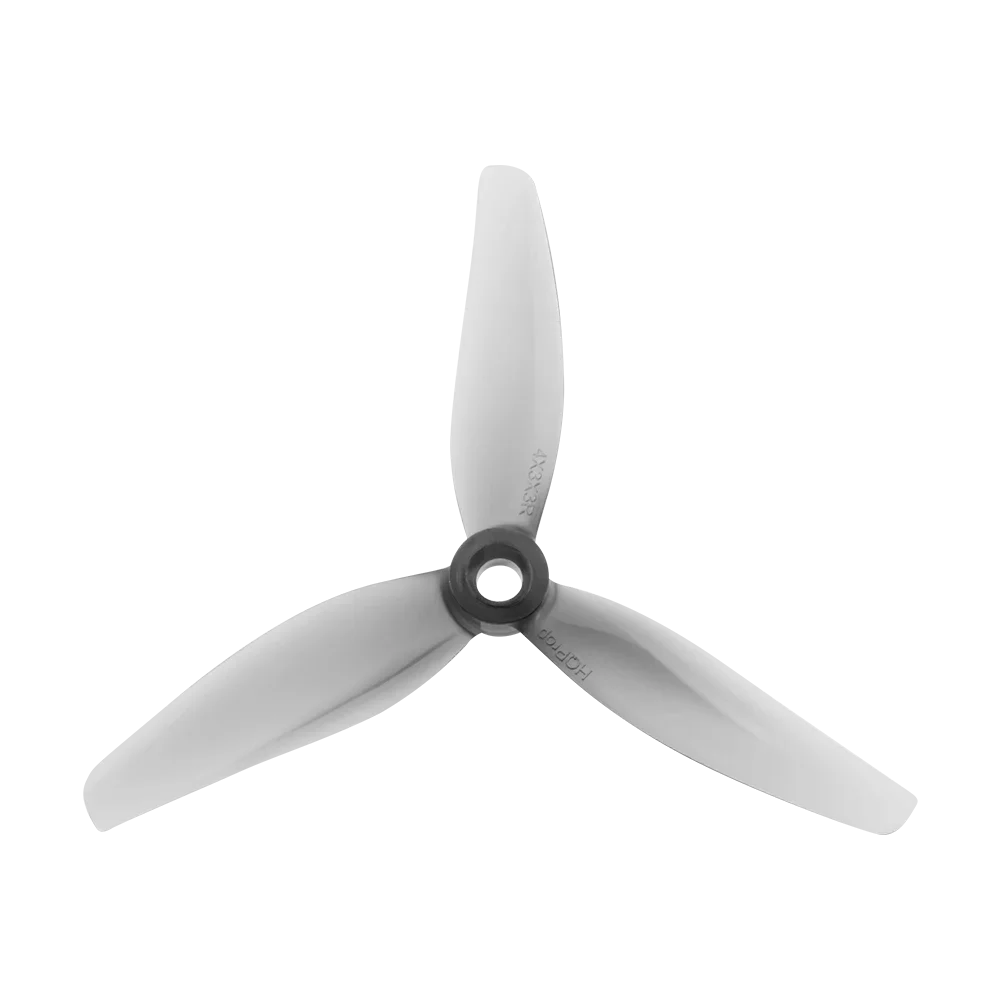 Hélices 4 pouces 3 pales pour DJI FPV Drone, de profil, détail de la fixation et de l'épaisseur des pales.