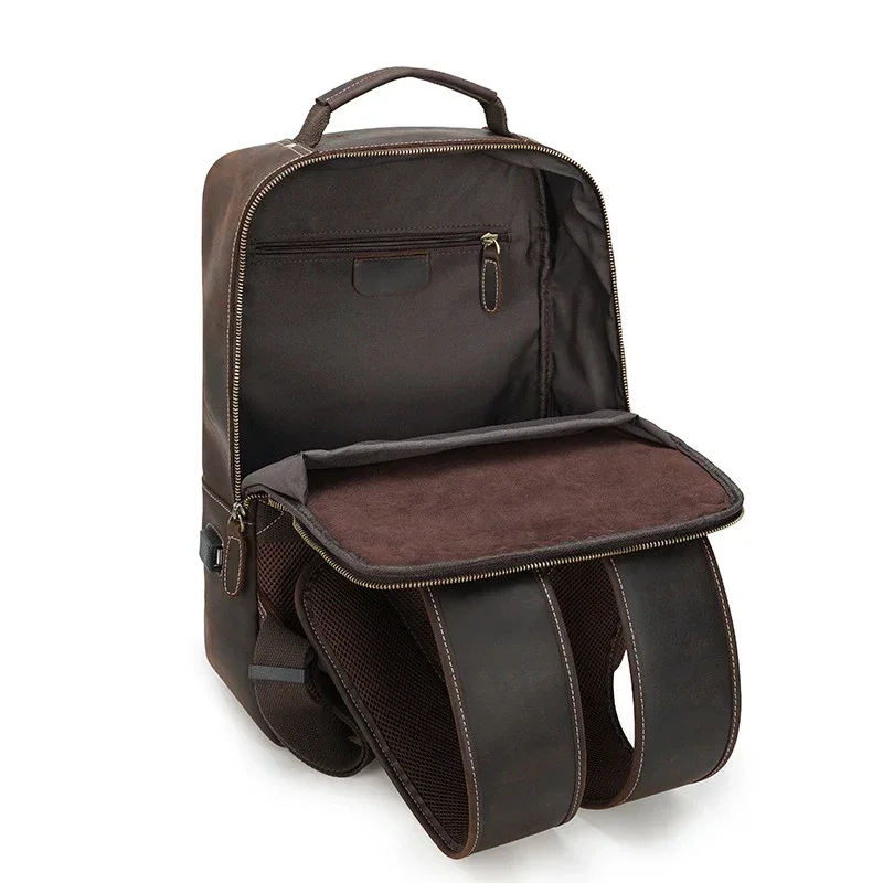 Genuine Leather Laptop Backpack for Men with USB Connector