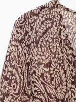 2025 Spring New Product Women's Stacked Decorative Printed V-neck Midi Dress Fashion Retro Pattern Printed Skirt - Image 6