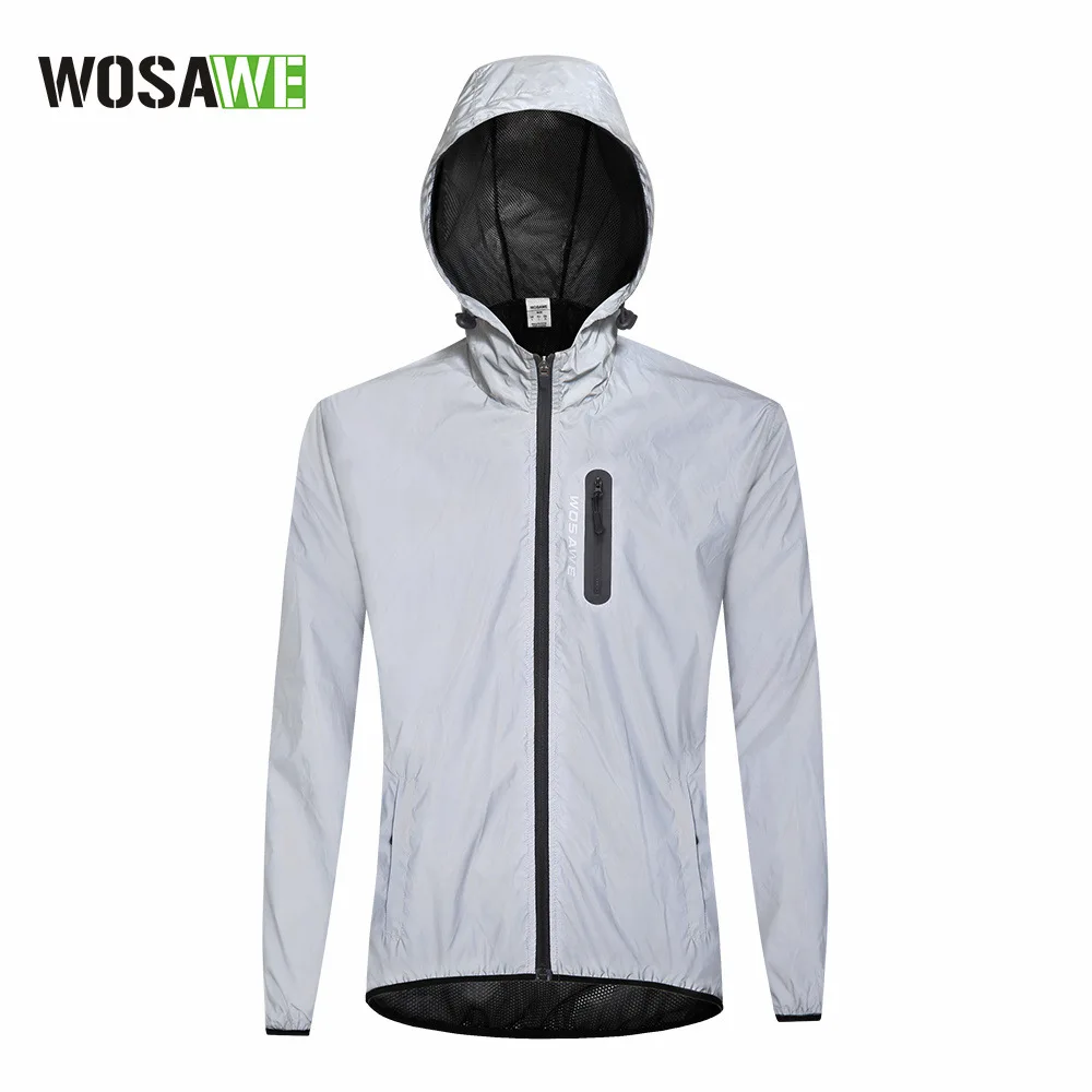 WOSAWE 사이클링 전체 반사 후드 재킷 코트, 야간 러닝 방풍 방수 바람막이 사이클링 코트 BL210