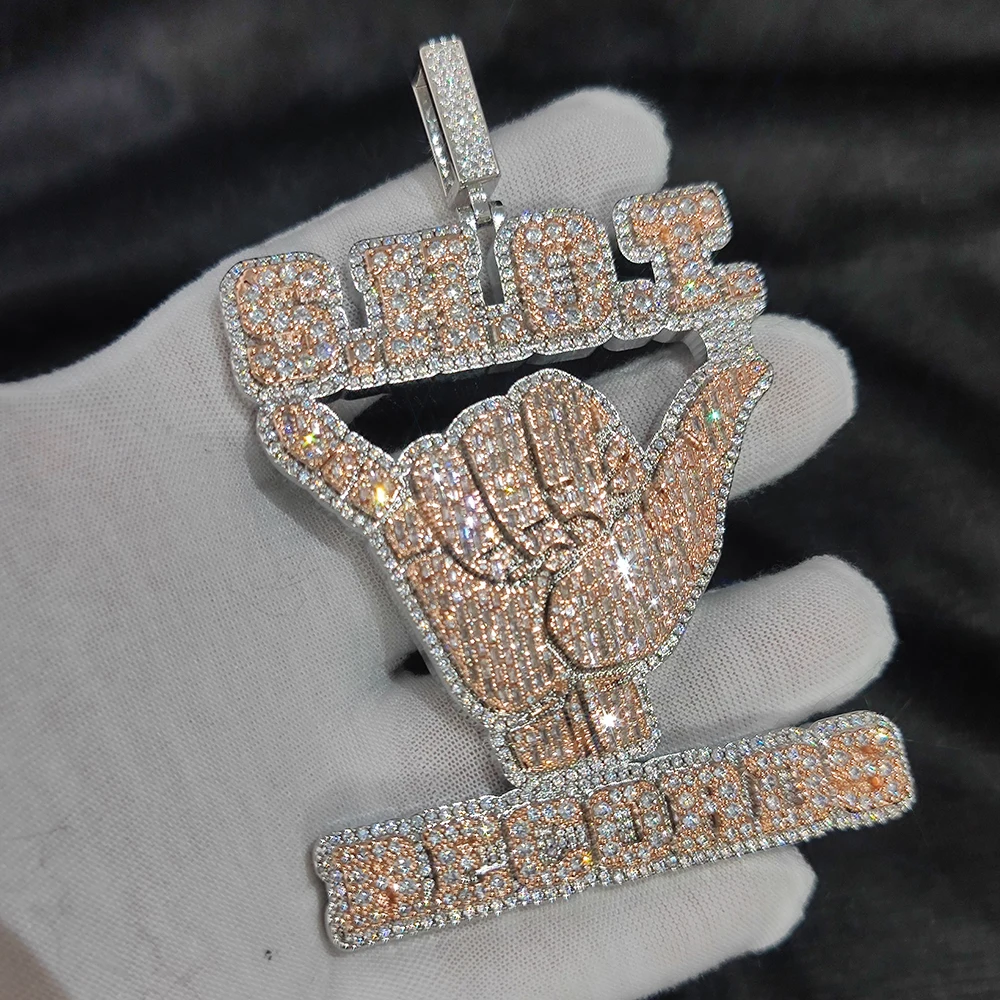 Personalize Hip Hop Rock Gestures Cubic Zircon Letter Pendant Necklace  Custom 80*70*10MM Big Iced Out Bling Jewelry