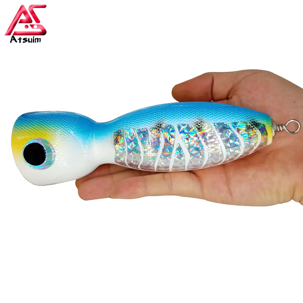 

AS 125g145g Trolling Bait Glow Popper Tuna Wood Lure Boat Fishing BKK Treble Hooks Saltwater Topwater Carp SwimBait Leurre