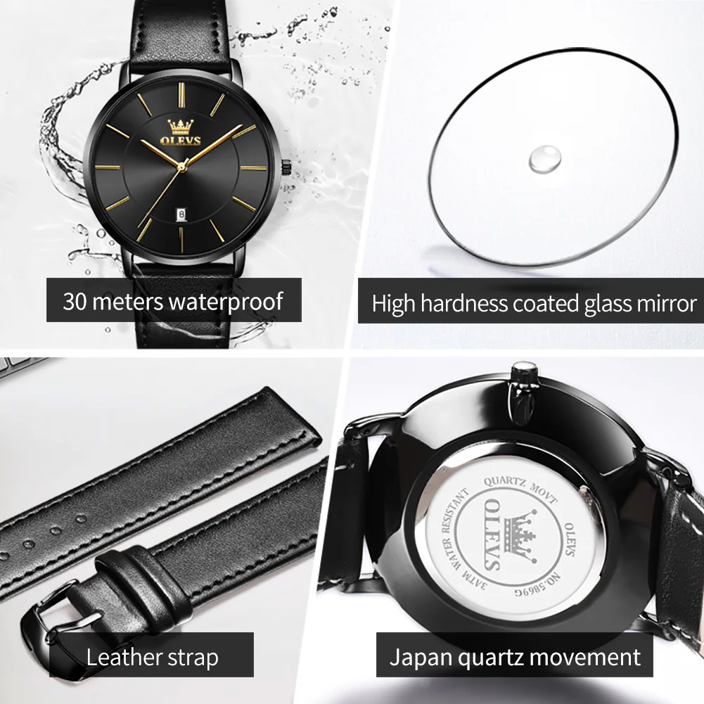OLEVS 5869 Men's Watch Japan Quartz Movement Thin Case Fashion Waterproof Watch For Men Calendar Simple Original Male Wristwatch