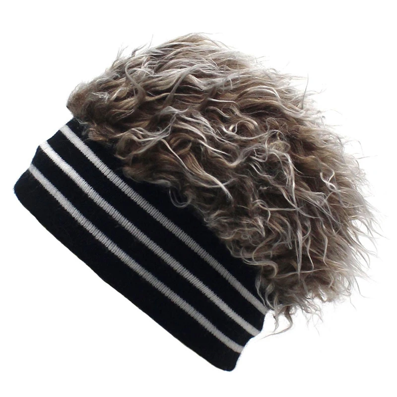 

Men Fake Hair Knit Hat with Comfortable Cotton Fabric for Birthday Christmas Gift Men Women Beanie Wig Hat